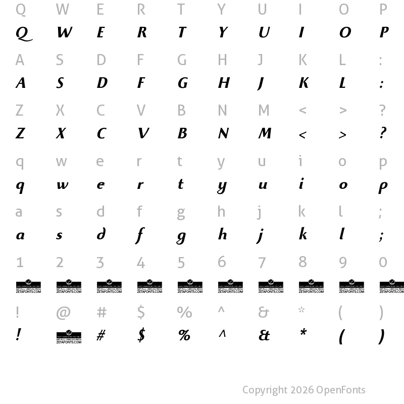 Character Map of Beatrix Antiqua Bold Italic