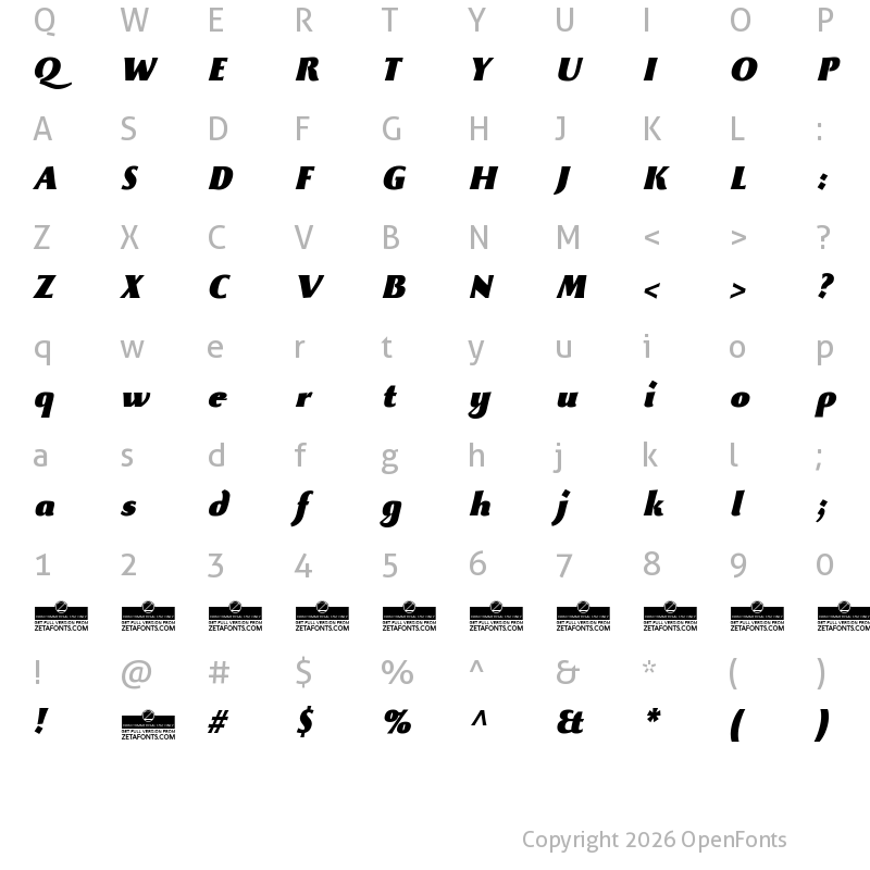 Character Map of Beatrix Antiqua ExtraBlack Italic