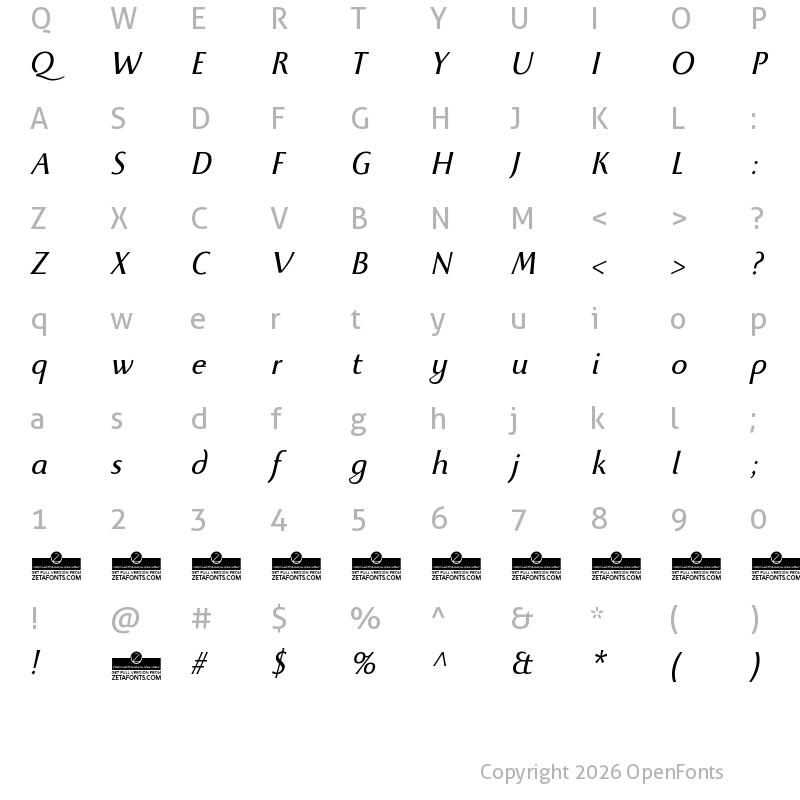 Character Map of Beatrix Antiqua Italic