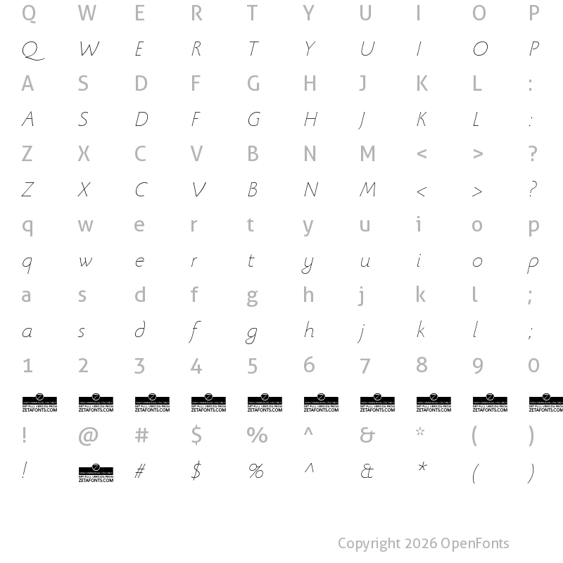 Character Map of Beatrix Antiqua Thin Italic