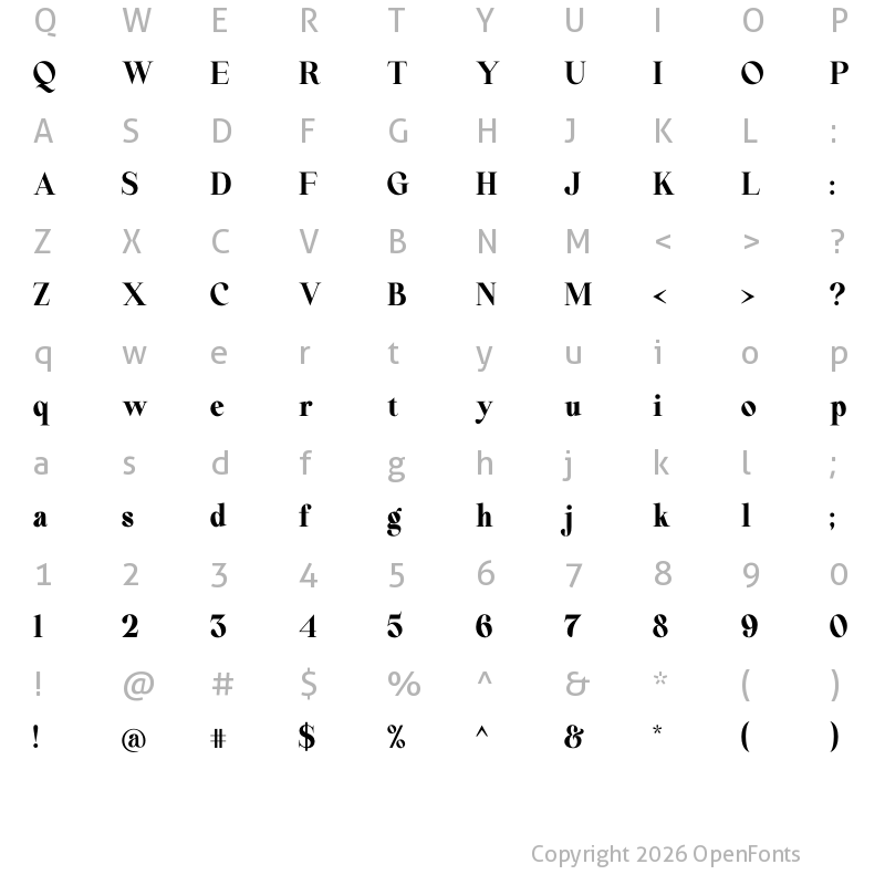 Character Map of Beautiful Comethrue Heavy Condensed