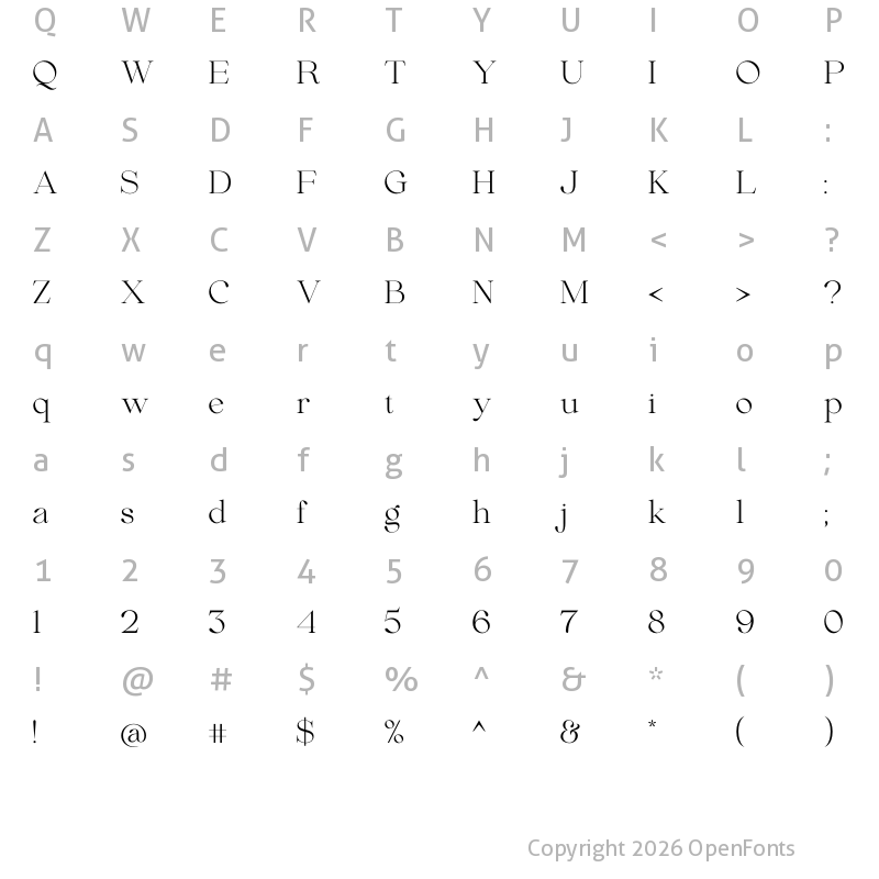 Character Map of Beautiful Comethrue Light