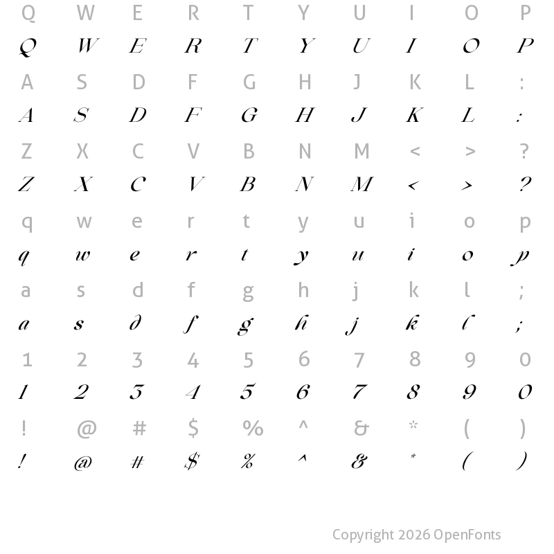 Character Map of Beautiful Comethrue Medium Italic