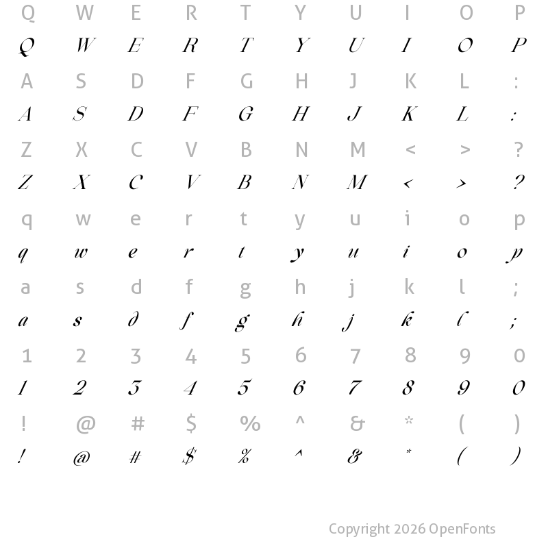 Character Map of Beautiful Comethrue Medium Ultra Condensed Italic