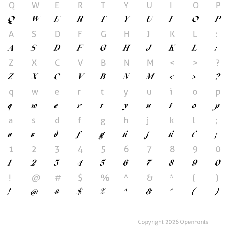Character Map of Beautiful Comethrue Ultra Bold Condensed Italic