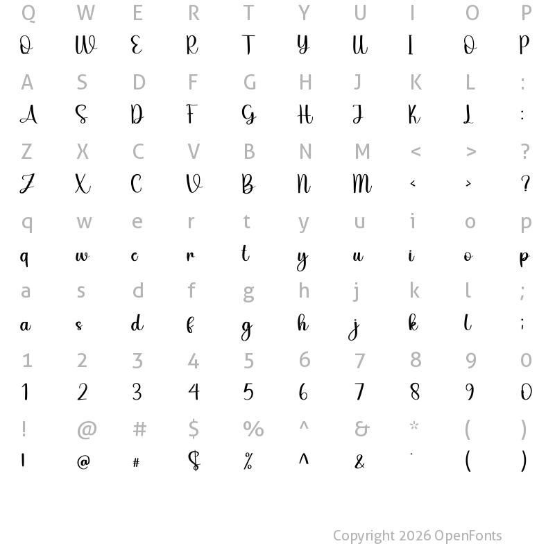 Character Map of Beautiful Handmade Regular