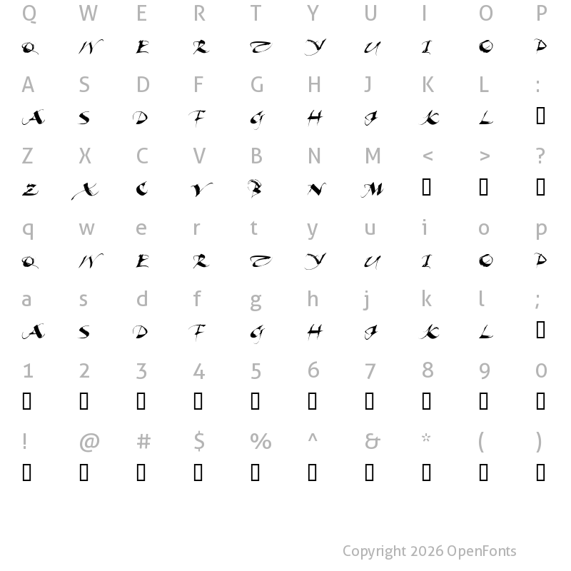 Character Map of Beautiful Ink Regular