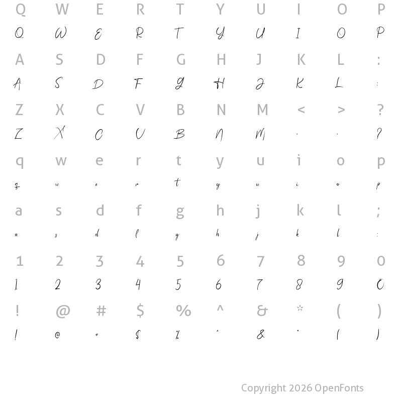 Character Map of Beautiful Lenttering Regular