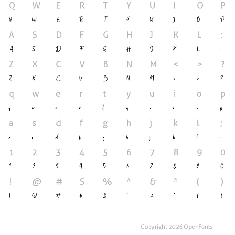 Character Map of Beautinus Regular
