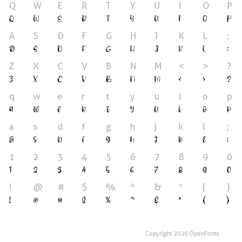 Character Map of Beauty Angel Regular