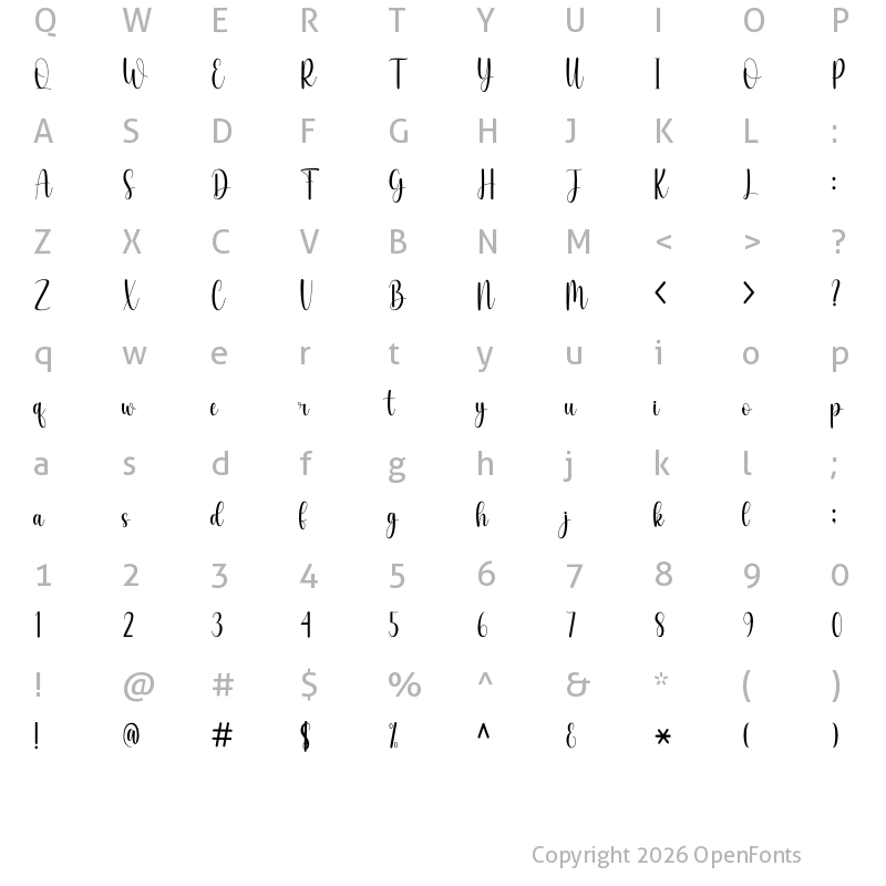 Character Map of Beauty Darling Regular