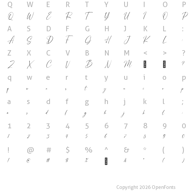 Character Map of Beauty Handwriting Regular