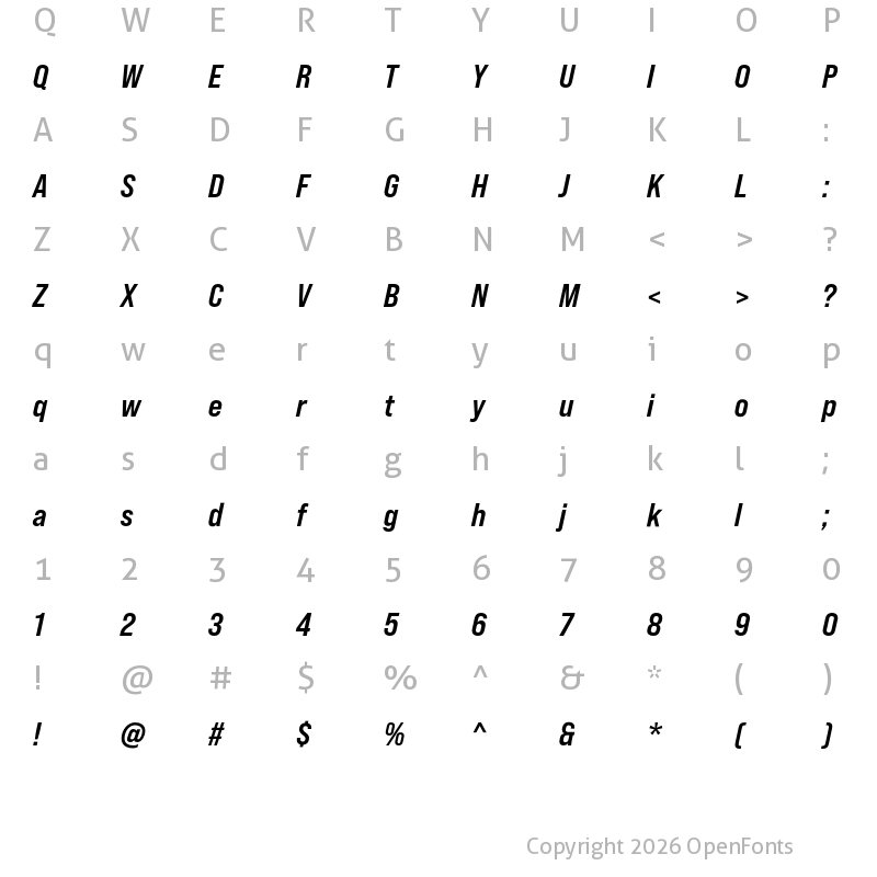 Character Map of Bebas Neue Pro SemiExpanded Bold Italic