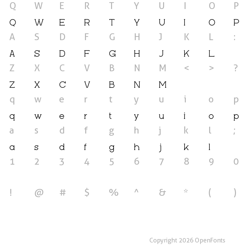 Character Map of Bebold Light