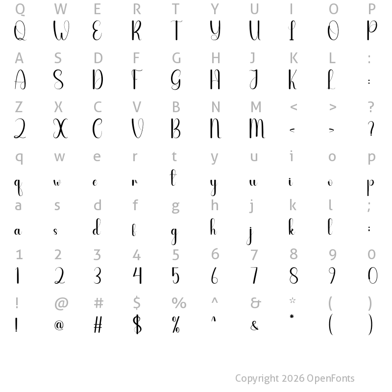 Character Map of Bedtab Regular