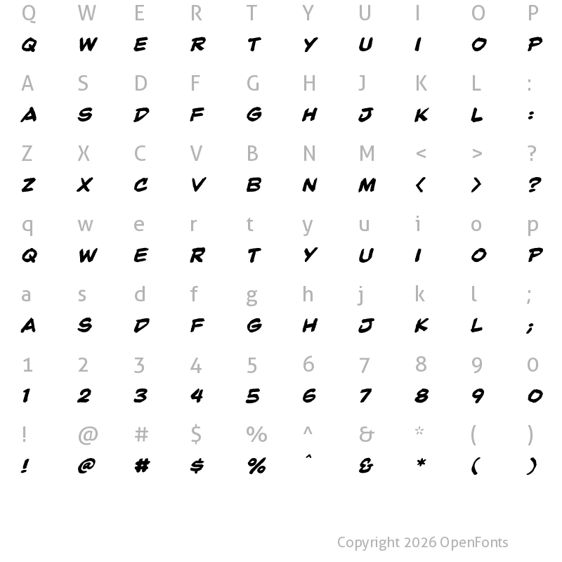 Character Map of Beelzebrush Black BB Italic