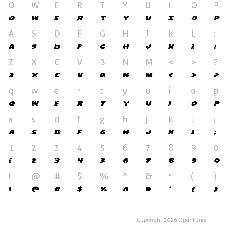 Character Map of Behemuth Expanded Italic Expanded Italic