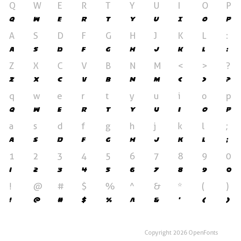 Character Map of Behemuth Italic Italic