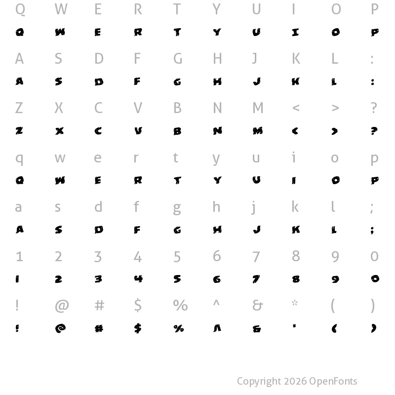 Character Map of Behemuth Warped Rotalic Italic