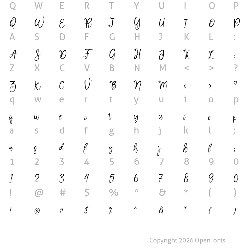 Character Map of Belacios Brush Regular