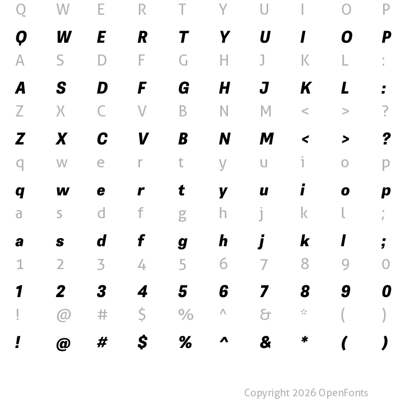 Character Map of Belarius Sans Extrabold Oblique