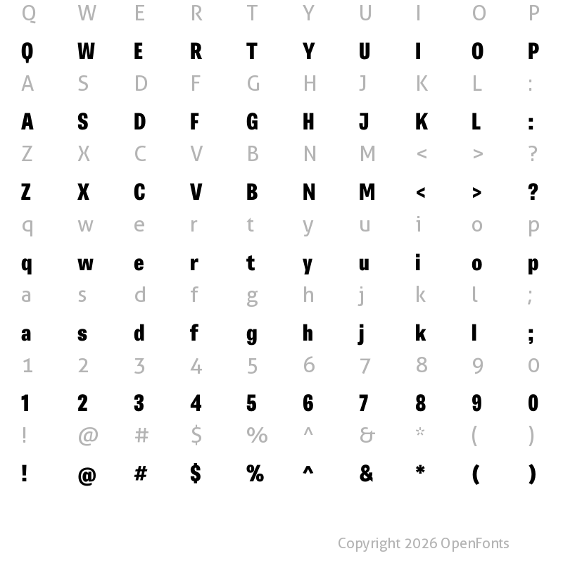Character Map of Belarius Sans Narrow Extrabold