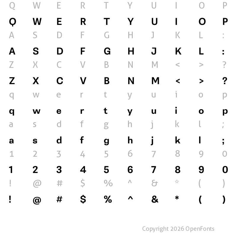 Character Map of Belarius Sans Wide Bold