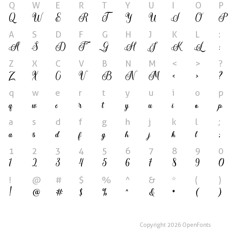 Character Map of Belarya Script Regular