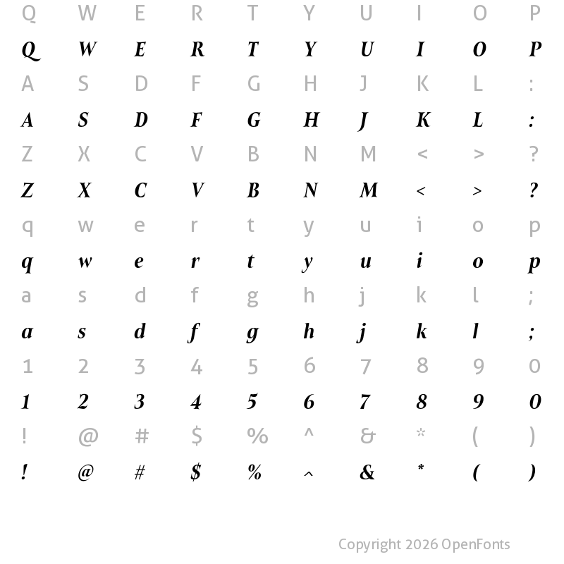 Character Map of Belda Cond ExBold Italic