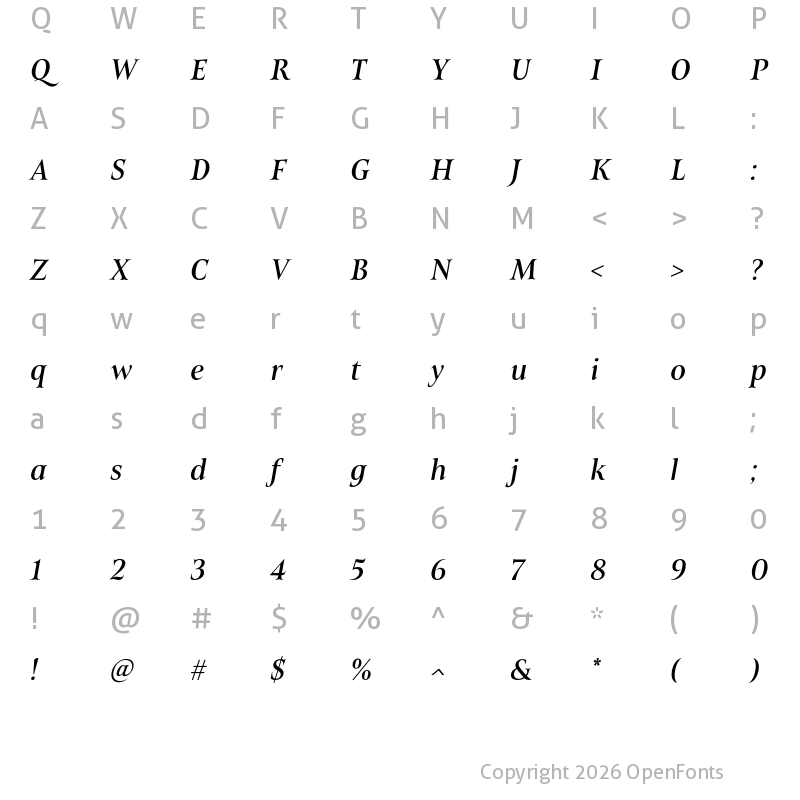 Character Map of Belda Norm Medium Italic