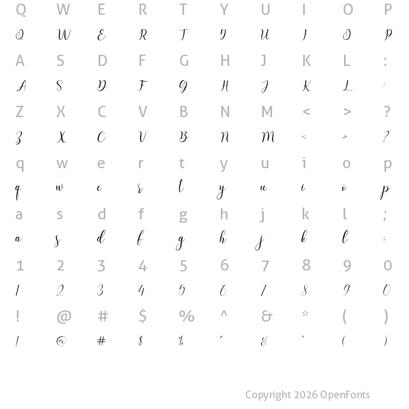 Character Map of Belisha Regular
