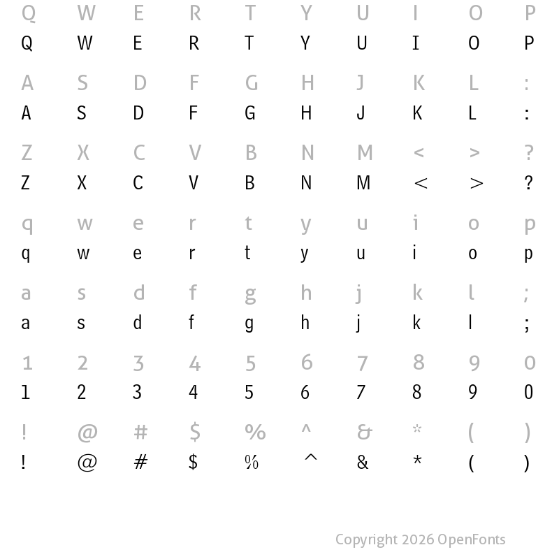 Character Map of Bell Centennial Std Address Regular