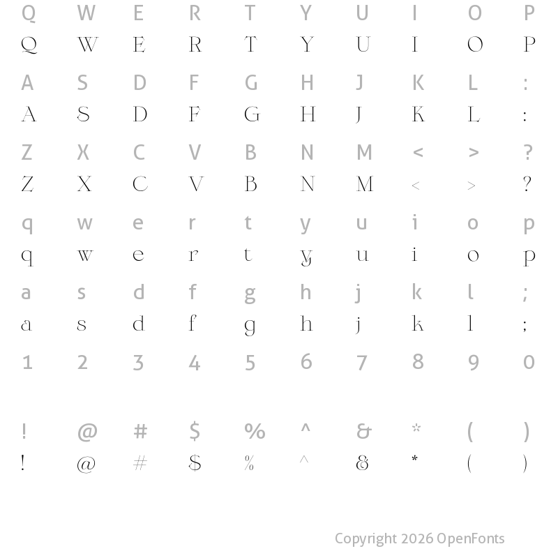 Character Map of Bellabio Regular