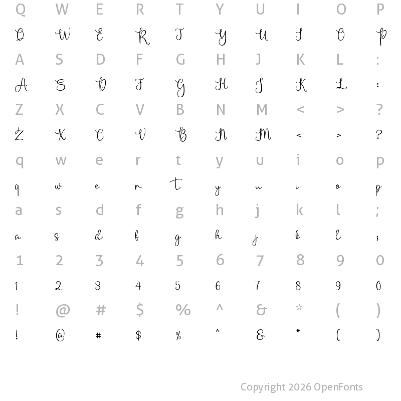 Character Map of Bellasia Regular
