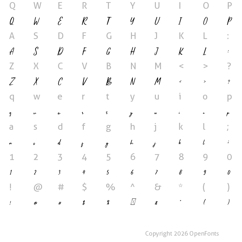 Character Map of Belle Amour Italic