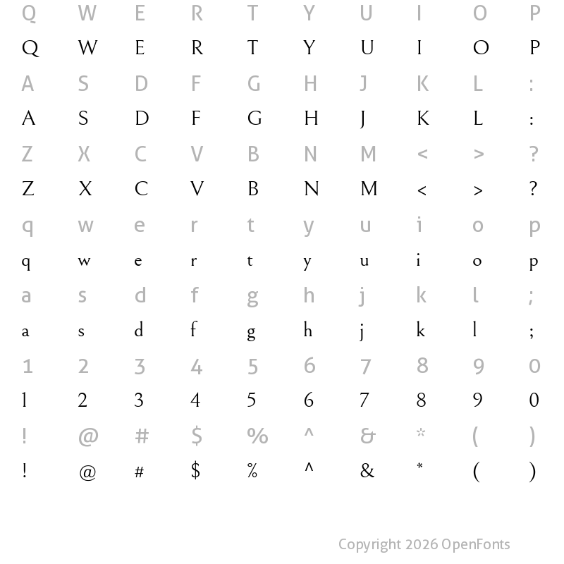 Character Map of Bellefair Regular