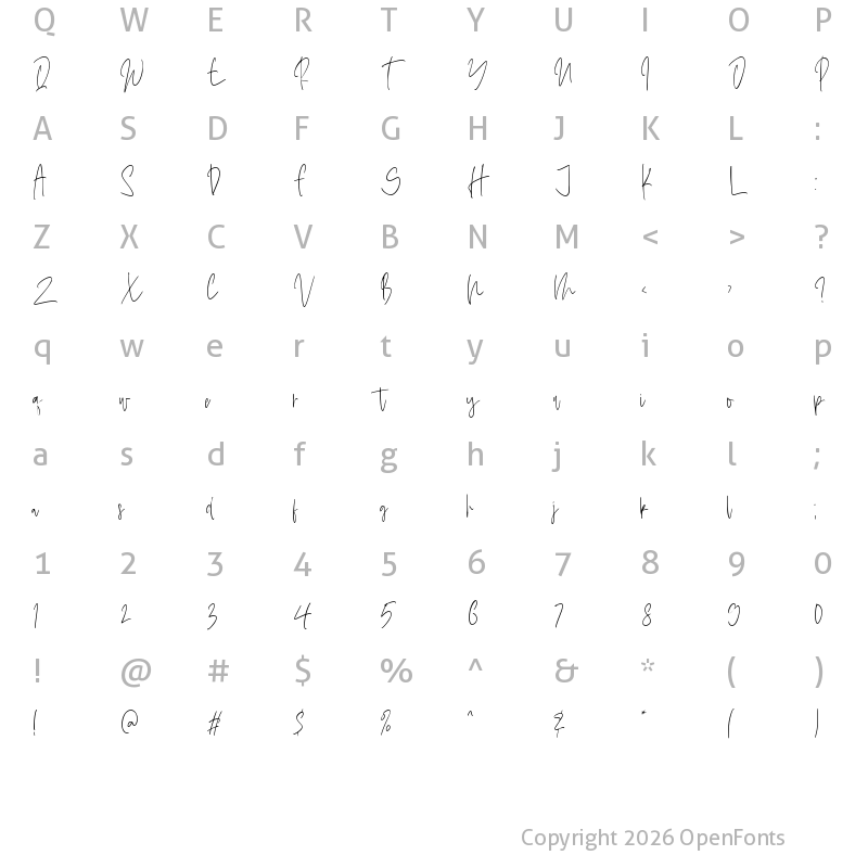Character Map of Bellia Maddison Personal Use On Regular