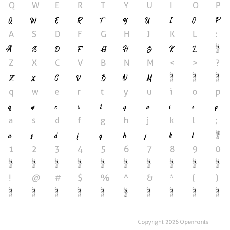 Character Map of Bellsmore Brush Regular