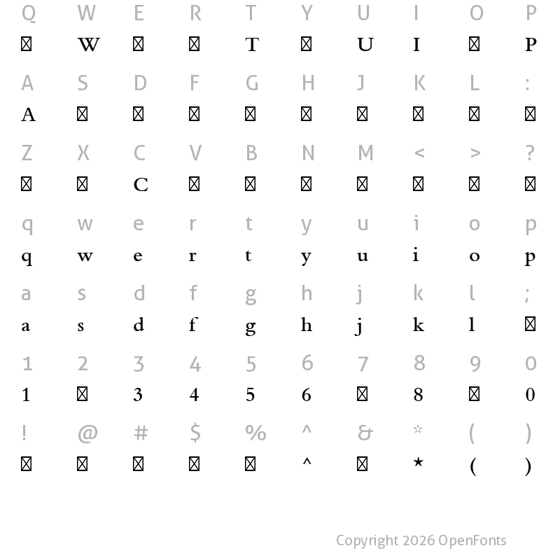 Character Map of BemboMTPro-Semibold ?