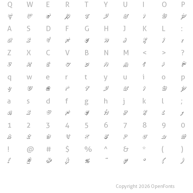 Character Map of Ben-Zion 3D Italic Italic