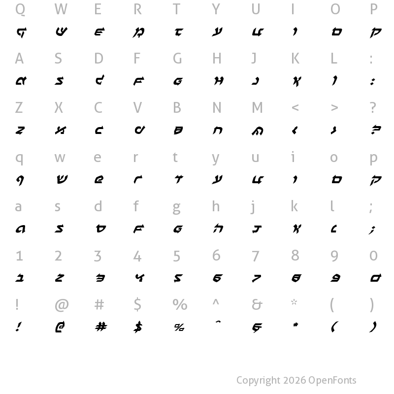Character Map of Ben-Zion Expanded Italic Expanded Italic