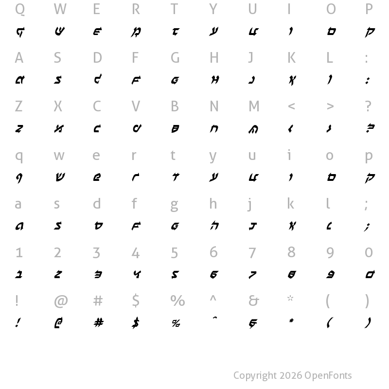 Character Map of Ben-Zion Italic Italic