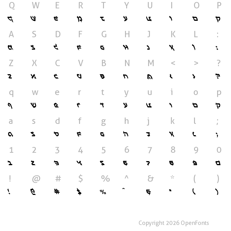 Character Map of Ben-Zion Leftalic Italic