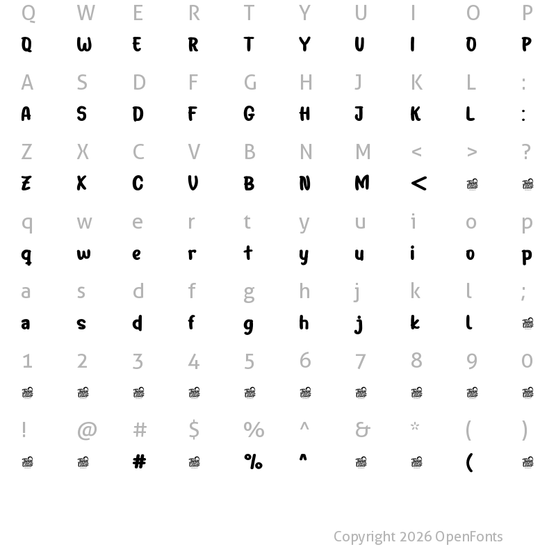 Character Map of BENAH Personal Use Regular