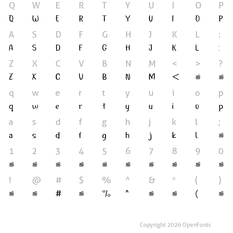 Character Map of BENAH Personal Use Thin