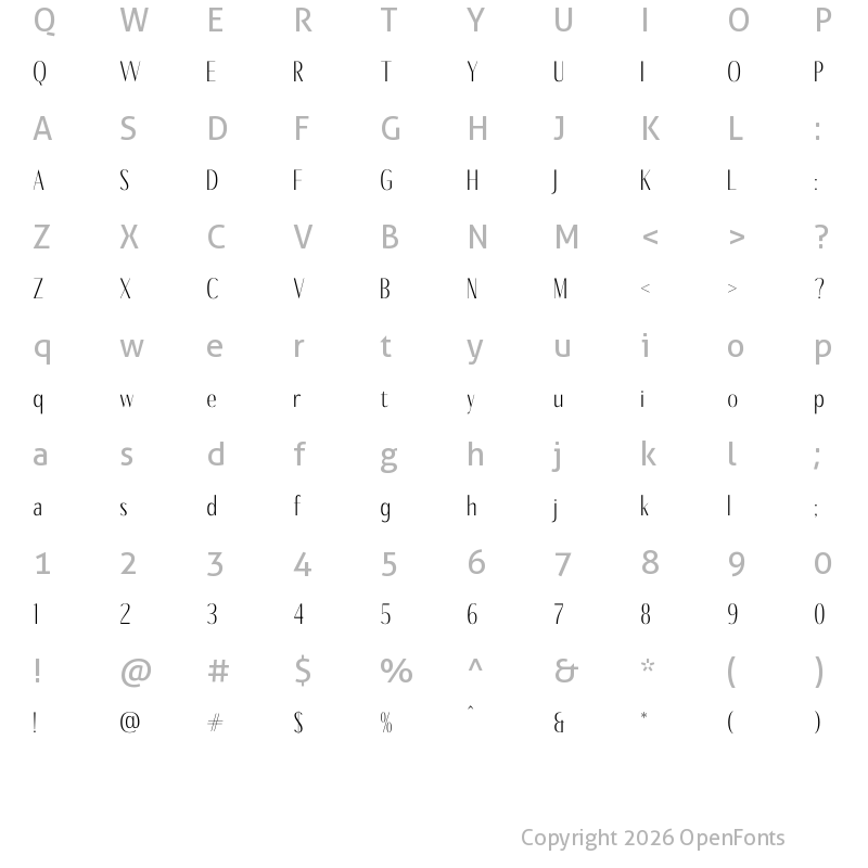 Character Map of Benedict Sans Light Regular