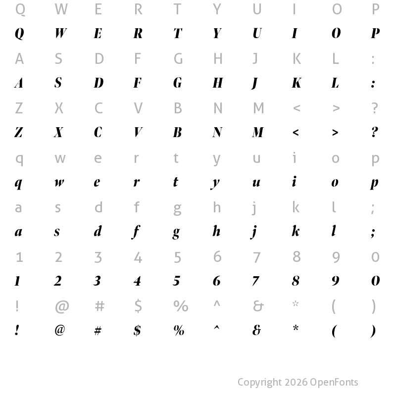 Character Map of Bennet Banner Extra Condensed Black Italic