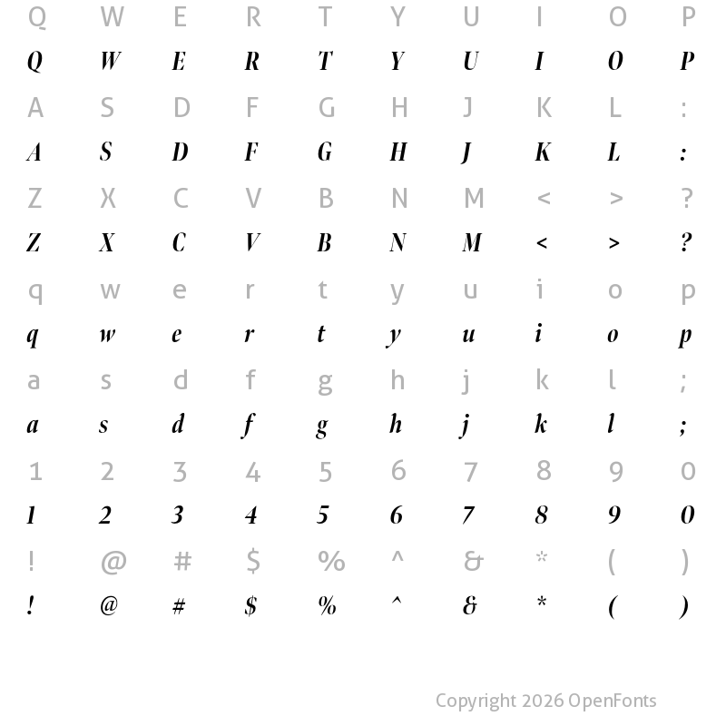 Character Map of Bennet Banner Extra Condensed Bold Italic