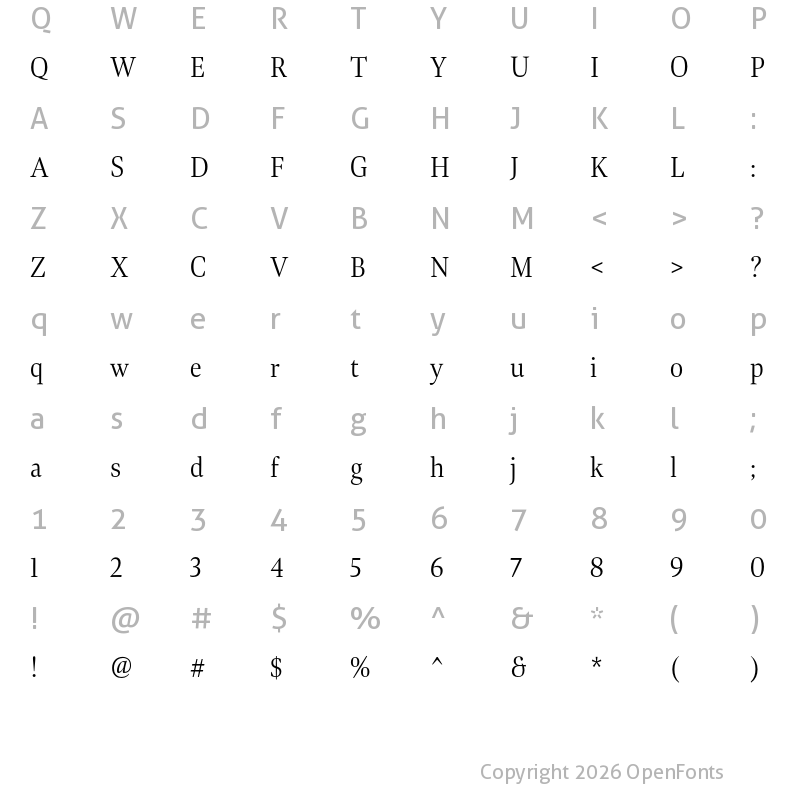 Character Map of Bennet Display Condensed Light