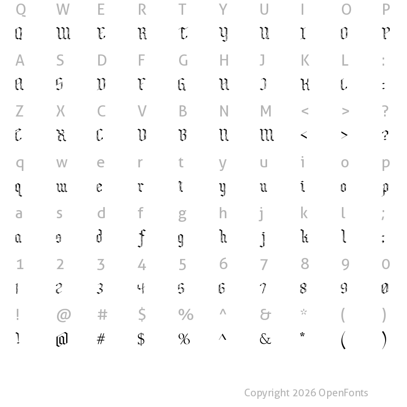 Character Map of Bensch Gothic Flames Regular